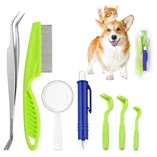 starfa lab Zeckenentfernungs Werkzeugsatz, 7Pcs Kunststoff Zeckenhebel einschließlich Edelstahl Pinzette und Kamm für Hunde Katzen Und Mensch (7pcs-A) von starfa lab