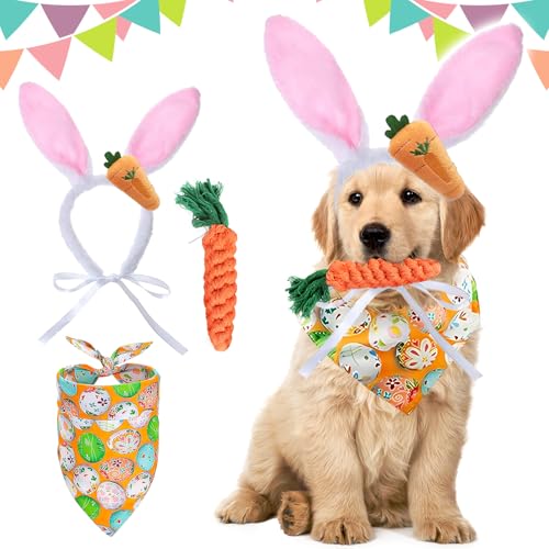 4 x Oster-Hasen-Kostüme, Hunde-Hasenohren, Stirnband, Ostereier-Motiv, Bandana für kleine mittelgroße Hunde 4 x Oster-Hasen-Kostüme, Hunde-Hasenohren, Stirnband, Ostereier-Motiv, Bandana für kleine mittelgroße Hunde von stepsin