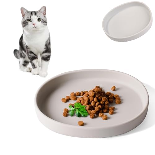 1 PCS rutschfeste Katzenschale, Fressnäpfe für Katzen, 18cm Silikonnapf Breit, Oval Flache Katzenteller für Trockenfutter und Nassfutter, Rutschfester Katzennapf aus Silikon (Grau) von stillwen