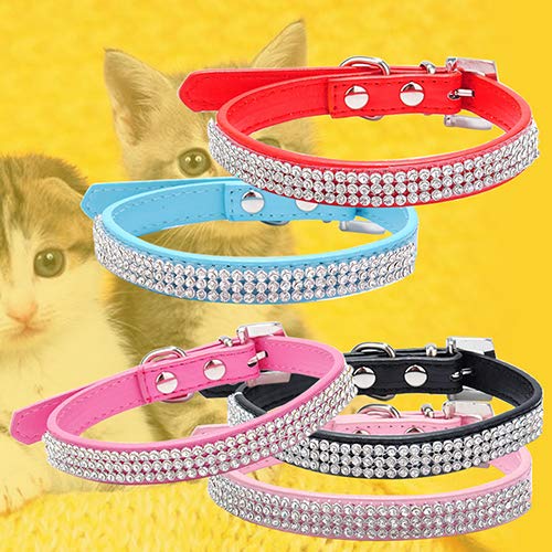 strimusimak 3 Row Bling Rhinestone Small Pet Dog Faux Leather Buckle Cute Cat Puppy Collar - Rose-Red M von strimusimak