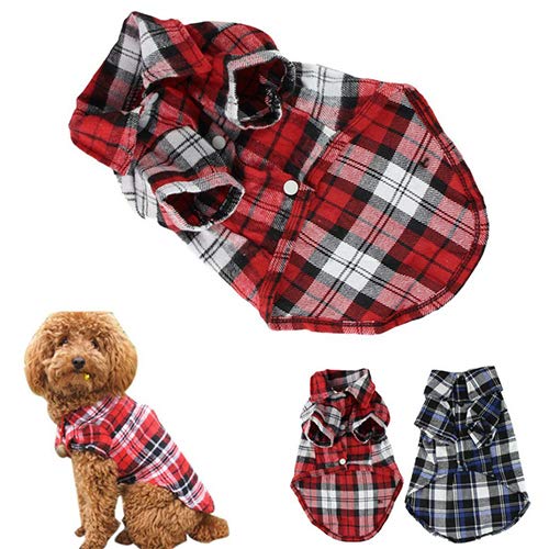 strimusimak Cute Pet Dog Puppy Plaid Shirt Coat Clothes T-Shirt Top Apparel Size XS S M L - Red M von strimusimak
