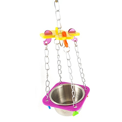strimusimak Fashion Parrot Bird Food Water Bowl Pot Practical Swing Hanging Pet Chain Toys - Random Color L von strimusimak