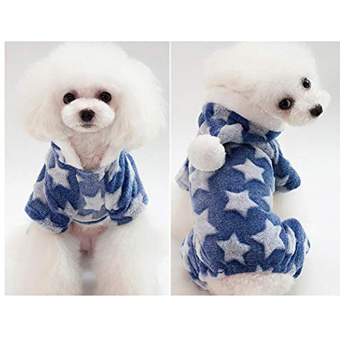 strimusimak Hündchen Warme Wintermantel Overall Star Moon Print Haustier Fleece Mit Kapuze Pyjama Für Haustiere Hunde Dressing Decor Blau LNone von strimusimak