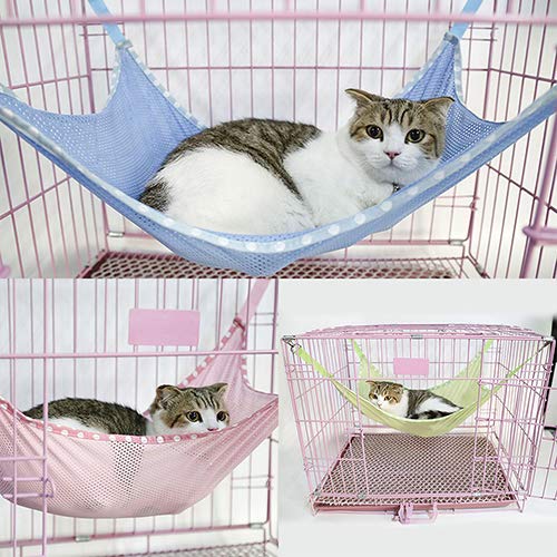 strimusimak Summer Breathable Mesh Cloth Hammock Cage Clasp Hanging Bed for Pet Cat Animal - Blue L von strimusimak