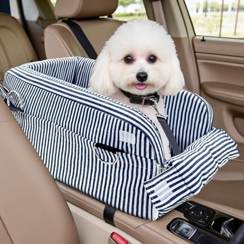Strusery Hundeautositz für kleine Hunde bis 5,9 kg - Reißfester Haustiersitz mit rutschfestem Boden, verstellbaren Sicherheitsgurten & Premium-Polsterung - Sicheres Autokonsolenzubehör (Blau) von strusery