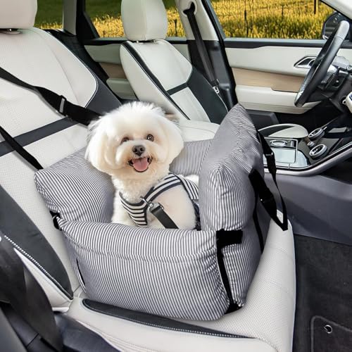 Strusery Hundeautositz für kleine Hunde unter 6 kg, abnehmbarer und waschbarer Haustier-Sitzerhöhung mit rutschfester Unterseite und Sicherheitsgurt, tragbares Reisebett für Autos (Blau, klein) von strusery