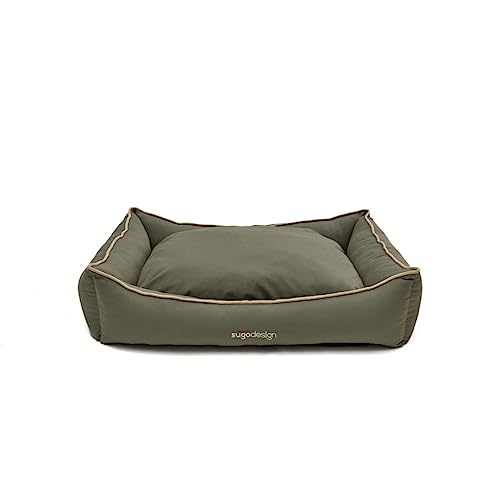 sugodesign Hundebett Wasserabweisend aus Baumwoll-Polyester - Hundekörbchen mit herausnehmbaren Kissen - Hundesofa mit praktischer Tragetasche - 7 Motive - 3 Größen (S/M, L, XL) (L, Khakigrün) von sugodesign