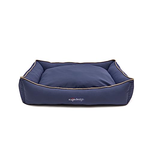 sugodesign Hundebett Wasserabweisend aus Baumwoll-Polyester - Hundekörbchen mit herausnehmbaren Kissen und praktischer Tragetasche - 7 Motive - 3 Größen (S/M, L, XL) (L, Blau) von sugodesign