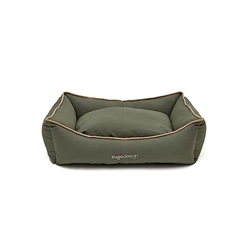 SUGODESIGN Hundebett Wasserabweisend aus Baumwoll-Polyester - Hundekörbchen mit herausnehmbaren Kissen - Hundesofa mit praktischer Tragetasche - 7 verschiedene Motive - 3 Größen (S/M, L, XL) (S/M, Khakigrün) von sugodesign