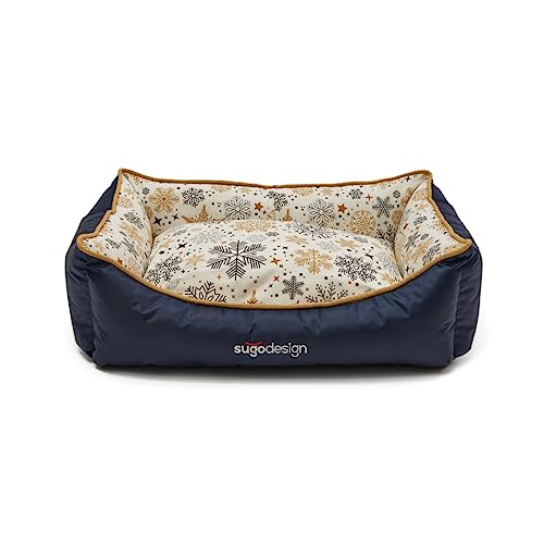 sugodesign Hundebett Wasserabweisend aus Baumwoll-Polyester - Hundekörbchen mit herausnehmbaren Kissen - Hundesofa mit Tragetasche - 7 Verschiedene Motive - 3 Größen (S/M, L, XL) (grau-Gold, M) von sugodesign