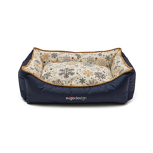 SUGODESIGN Hundebett Wasserabweisend aus Baumwoll-Polyester - Hundekörbchen mit herausnehmbaren Kissen - Hundesofa mit Tragetasche - 7 verschiedene Motive - 3 Größen (S/M, L, XL) ( grau-gold, M) von sugodesign