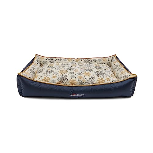 sugodesign Hundebett Wasserabweisend aus Baumwoll-Polyester - Hundekörbchen mit herausnehmbaren Kissen und praktischer Tragetasche - 7 Motive - 3 Größen (S/M, L, XL) (grau-Gold, XL) von sugodesign