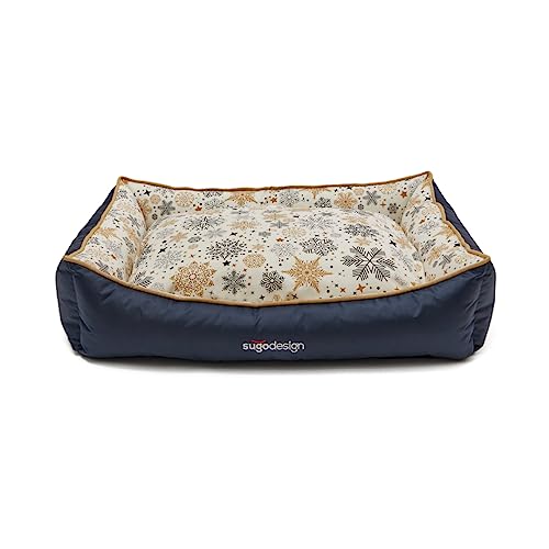 SUGODESIGN Hundebett Wasserabweisend aus Baumwoll-Polyester - Hundekörbchen mit herausnehmbaren Kissen - Hundesofa mit Tragetasche - 7 verschiedene Motive - 3 Größen (S/M, L, XL) ( grau-gold, L) von sugodesign