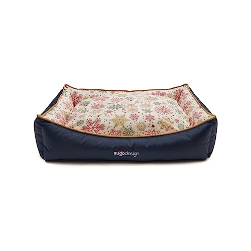 sugodesign Hundebett Wasserabweisend aus Baumwoll-Polyester - Hundekörbchen mit herausnehmbaren Kissen - Hundesofa mit Tragetasche - 7 Verschiedene Motive - 3 Größen (S/M, L, XL) (rot-grün, L) von sugodesign