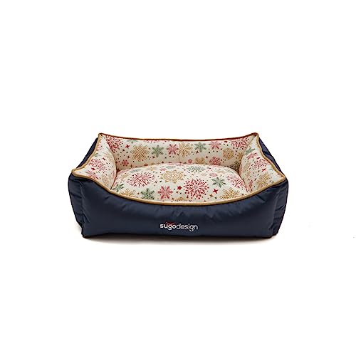 SUGODESIGN Hundebett Wasserabweisend aus Baumwoll-Polyester - Hundekörbchen mit herausnehmbaren Kissen - Hundesofa mit praktischer Tragetasche - 7 verschiedene Motive - 3 Größen (S/M, L, XL) (Weihnachten rot-grün, M) von sugodesign