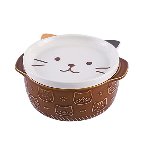 sunree Japanische Keramik Katze Hund Nudelschalen mit Deckel Niedliche Tiersuppe Salat Obstschale KüChengeschirr B von sunree