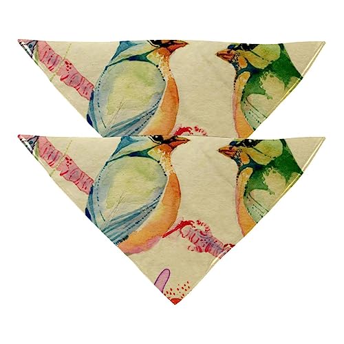 Haustierbandana für kleine mittelgroße Hunde und Katzen,Aquarell Zwei Vögel,Hunde-Bandanas,2er-Pack,Katzen-Lätzchen,Haustierschal von suojapuku