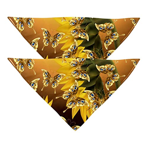 Haustierbandana für kleine mittelgroße Hunde und Katzen,Goldene Schmetterlinge der Sonnenblume,Hunde-Bandanas,2er-Pack,Katzen-Lätzchen,Haustierschal von suojapuku