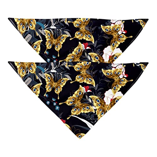 Haustierbandana für kleine mittelgroße Hunde und Katzen,Goldenes Schmetterlingsmuster,Hunde-Bandanas,2er-Pack,Katzen-Lätzchen,Haustierschal von suojapuku