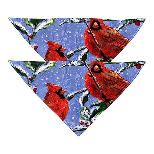 Haustierbandana für kleine mittelgroße Hunde und Katzen,Schneebaumzweig roter Vogel,Hunde-Bandanas,2er-Pack,Katzen-Lätzchen,Haustierschal von suojapuku