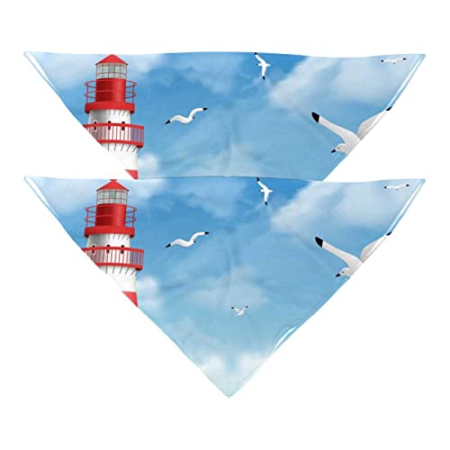 Haustierbandana für kleine mittelgroße Hunde und Katzen,Strand Leuchtturm Vogel Möwe,Hunde-Bandanas,2er-Pack,Katzen-Lätzchen,Haustierschal von suojapuku