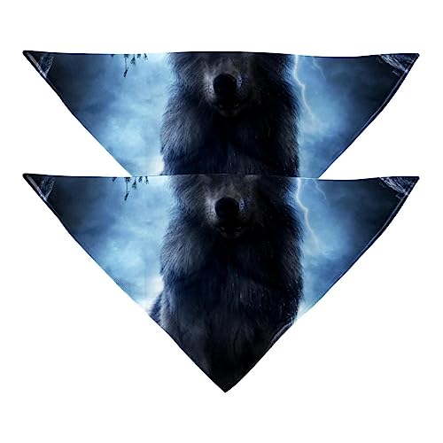 Haustierbandana für kleine mittelgroße Hunde und Katzen,Wilder Wolf Himmel Nachtwald,Hunde-Bandanas,2er-Pack,Katzen-Lätzchen,Haustierschal von suojapuku