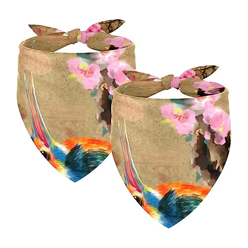 Hundebandanas,Dreieckslätzchen 2 Stück,Bunter Vogel und Kirschblume,Bandana für große Hunde und Katzen Hundebandanas,Dreieckslätzchen 2 Stück,Bunter Vogel und Kirschblume,Bandana für große Hunde und Katzen von suojapuku