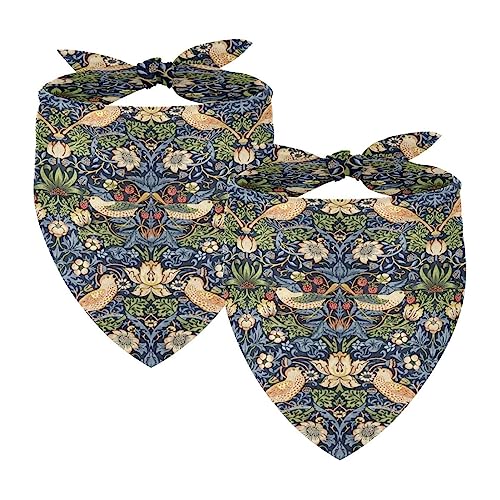 Hundebandanas,Dreieckslätzchen 2 Stück,Ethnische Blaue Retro-Blumen und Vögel,Bandana für große Hunde und Katzen von suojapuku