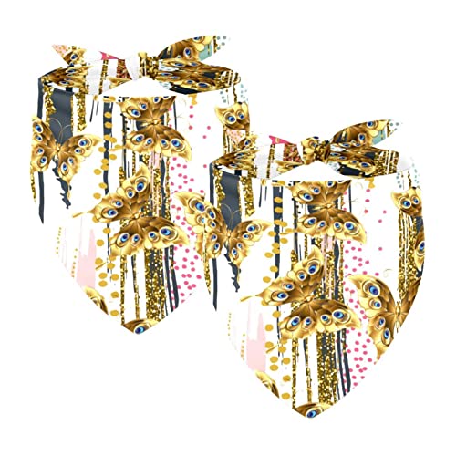 Hundebandanas,Dreieckslätzchen 2 Stück,Goldenes Schmetterlingsmuster,Bandana für große Hunde und Katzen von suojapuku