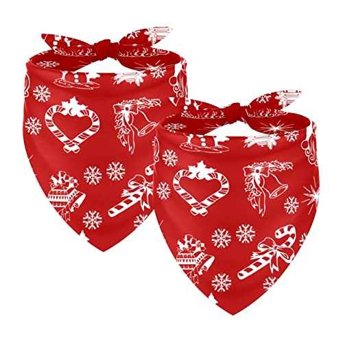 Hundebandanas,Dreieckslätzchen 2 Stück,Weihnachtsweißes Muster auf Rot,Bandana für große Hunde und Katzen von suojapuku