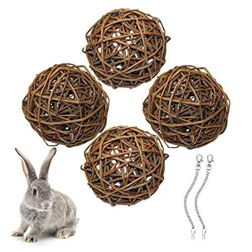 4 Stück Natur Weidenball Spielzeug, Meerschweinchen Spielzeug Vogel Kauspielzeug Kaninchen Zubehoer Kleintierspielzeug Ball für Kaninchen Meerschweinchen Chinchillas Wellensittich vogel (10cm) von suruikei