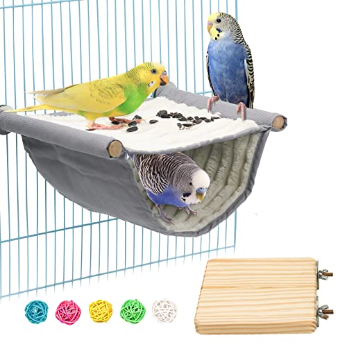 Vogel Hängematte Etagenbett, Vogelnest Höhlen Schlafplätze Vogelkäfig Zubehör Vogel Spielzeug Inkl. Vogelsitzbrett und 5 Rattan Ball für Wellensittich Nymphensittich Finken Hamster Rennmaus (Grau) Vogel Hängematte Etagenbett, Vogelnest Höhlen Schlafplätze Vogelkäfig Zubehör Vogel Spielzeug Inkl. Vogelsitzbrett und 5 Rattan Ball für Wellensittich Nymphensittich Finken Hamster Rennmaus (Grau) von suruikei