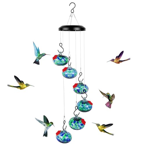 susiodeu Leichter und robuster Windspiel Kolibri Futterspender für summende Vögel aus Kunststoff, der mehrere Futterplätze bietet. Decks, Blau von susiodeu