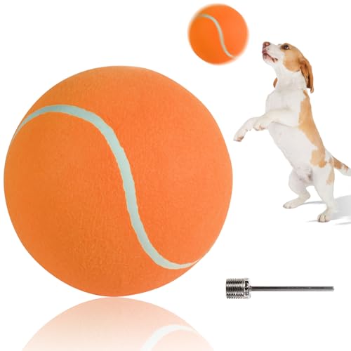 susu & wuwu Riesiger Tennisball für Hunde, Gelb, großer Tennisball für Hunde, Geburtstagsgeschenk, 24,1 cm, Haustierspielzeugbälle für kleine/mittelgroße/große Hunde (Orange) von susu & wuwu