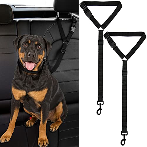 2 Packs Dog Cat Safety Seat Belt Strap Car Headrest Restraint Adjustable Nylon Fabric Dog Restraints Vehicle Seatbelts Harness (Black) von suytipe