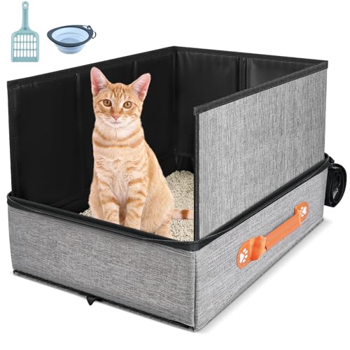 45 x 34,3 x 34,9 cm Reise-Katzentoilette für Katzen, zusammenklappbare Katzentoilette mit Deckel, tragbare Katzentoilette mit Reißverschluss und hartem Boden, auslaufsichere Katzentoilette für Auto, von suzzipaws