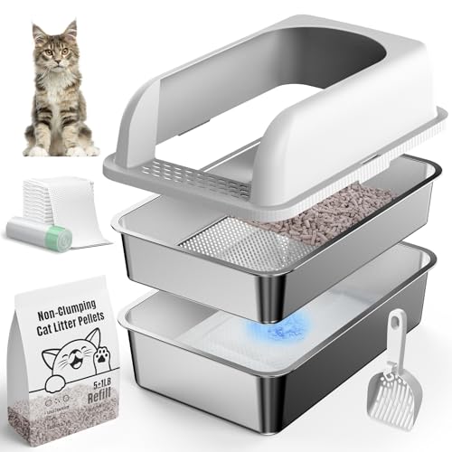 50 x 35 x 15 cm, Edelstahl-Katzentoilette, Siebtoilette mit Zeolith-Katzen, hohe Seiten, Metall-Katzentoilette, auslaufsicher, einfache Reinigung, weniger Tracking 50 x 35 x 15 cm, Edelstahl-Katzentoilette, Siebtoilette mit Zeolith-Katzen, hohe Seiten, Metall-Katzentoilette, auslaufsicher, einfache Reinigung, weniger Tracking von suzzipaws