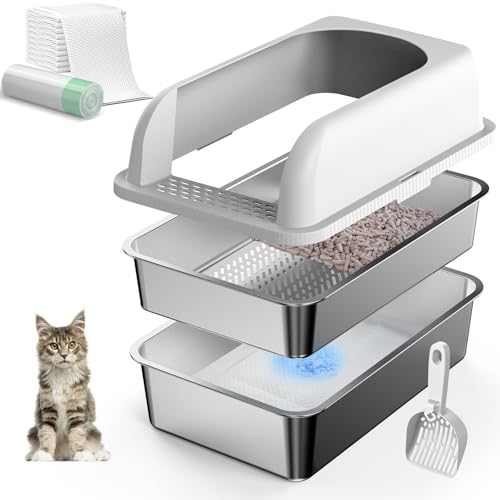 50 x 35 x 15 cm, Edelstahl-Katzentoilette mit Deckel, Sieb-Katzentoilette für Kiefernpellets, hohe Seiten, Metall-Katzentoilette für hochpinkelnde Katzen, auslaufsicher, einfache Reinigung, weniger 50 x 35 x 15 cm, Edelstahl-Katzentoilette mit Deckel, Sieb-Katzentoilette für Kiefernpellets, hohe Seiten, Metall-Katzentoilette für hochpinkelnde Katzen, auslaufsicher, einfache Reinigung, weniger von suzzipaws