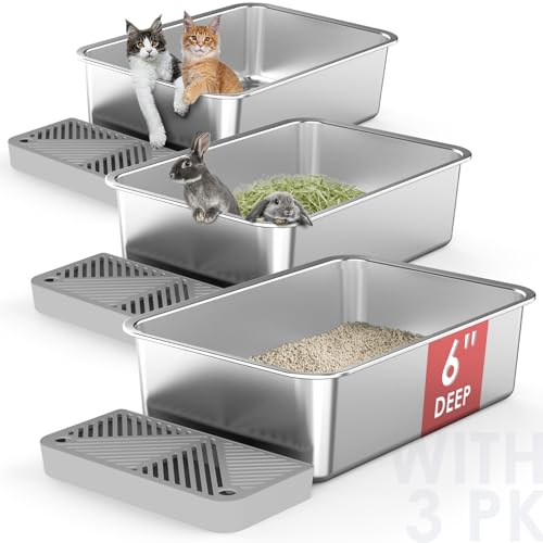 Katzentoilette aus Edelstahl mit 26 l Fassungsvermögen, hohe Seiten, große Katzentoilette für mehrere Katzen, Metall-Katzentoilette mit Fußteil, antihaftbeschichtet, 3 Stück Katzentoilette aus Edelstahl mit 26 l Fassungsvermögen, hohe Seiten, große Katzentoilette für mehrere Katzen, Metall-Katzentoilette mit Fußteil, antihaftbeschichtet, 3 Stück von suzzipaws
