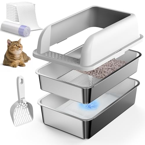 Geschlossene Edelstahl-Katzentoilette mit Deckel, XL-Siebtoilette für Kiefernpellets, hohe Seiten, Metall-Klo für große Katzen, auslaufsicher, einfache Reinigung, weniger Tracking Geschlossene Edelstahl-Katzentoilette mit Deckel, XL-Siebtoilette für Kiefernpellets, hohe Seiten, Metall-Klo für große Katzen, auslaufsicher, einfache Reinigung, weniger Tracking von suzzipaws