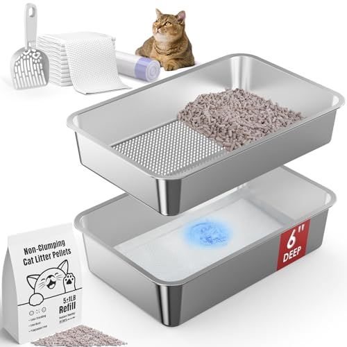 SuzziPaws Katzentoilette aus Edelstahl für Kieferpellets, XL, offene Oberseite, Metall-Katzentoilette für große Katzen, inklusive Urinierpads und nicht klumpenden Streu, einfache Reinigung, 60 x 40 x SuzziPaws Katzentoilette aus Edelstahl für Kieferpellets, XL, offene Oberseite, Metall-Katzentoilette für große Katzen, inklusive Urinierpads und nicht klumpenden Streu, einfache Reinigung, 60 x 40 x von suzzipaws