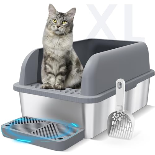 Suzzipaws Geschlossene Katzentoilette aus Edelstahl - Extra Groß für Große Katzen, XL, Mit Deckel, Hohen Wandseiten, Nicht Klebrig, Anti-Auslauf, Grau Suzzipaws Geschlossene Katzentoilette aus Edelstahl - Extra Groß für Große Katzen, XL, Mit Deckel, Hohen Wandseiten, Nicht Klebrig, Anti-Auslauf, Grau von suzzipaws