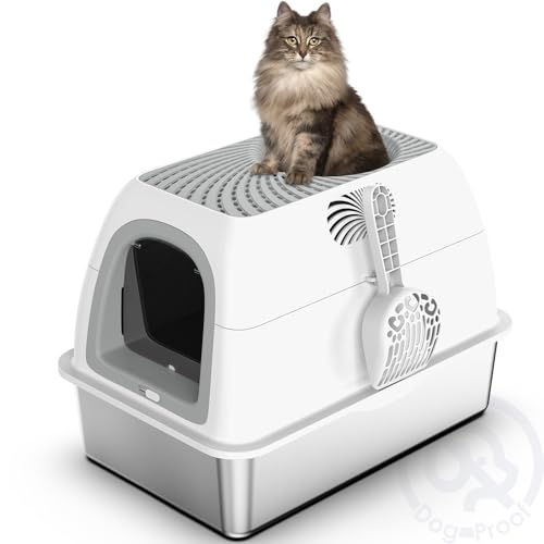 suzzipaws Top Entry Katzentoilette, Katzen Toiletten, Katzenkiste - Weiß + Hellgrau - Groß - Für Katzenbesitzer von suzzipaws