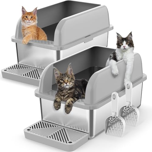 SuzziPaws 2 Stück 20,3 cm tiefe Edelstahl-Katzentoilette mit Deckel, extra große Edelstahl-Katzentoilette für Multipul-Katzen, Metall-Katzentoilette mit Anti-Auslauf-hoher Wand, tiefe Katzentoilette, SuzziPaws 2 Stück 20,3 cm tiefe Edelstahl-Katzentoilette mit Deckel, extra große Edelstahl-Katzentoilette für Multipul-Katzen, Metall-Katzentoilette mit Anti-Auslauf-hoher Wand, tiefe Katzentoilette, von suzzipaws