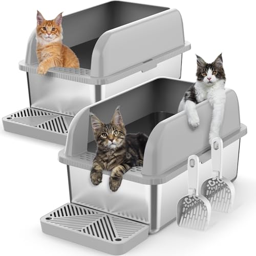 suzzipaws Katzentoilette mit Deckel, 20,3 cm tief, Edelstahl, extra große Katzentoilette für große Katzen, XL-Metall-Katzentoilette mit hohen Wandseiten, nicht klebrig, auslaufsicher, einfache von suzzipaws