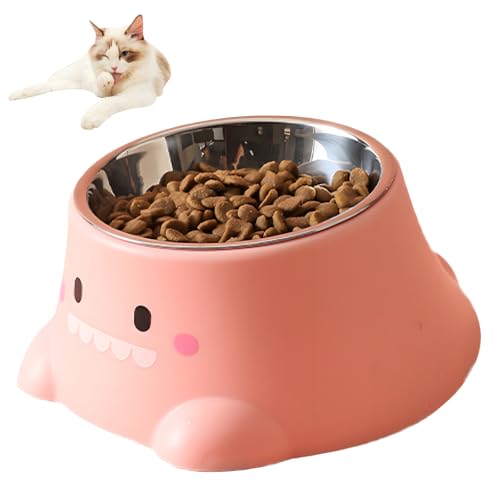 svpfuo Futternapf Katze, Erhöhter Katzennapf, Katzen Futternapf, Abnehmbarer Edelstahlnapf 250 ml, 15° Neigungswinkel, rutschfest und Kippsicher, Geeignet für Katzen und Welpen(Rosa) von svpfuo