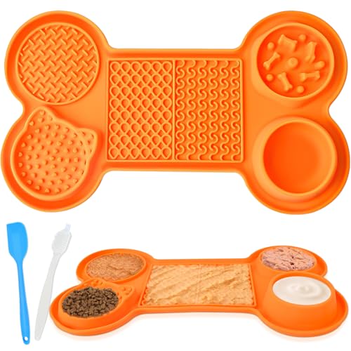 Silikon Slow Feeder Bowl, Leckmatte mit Saugnäpfen für Hund Katze, Schnüffelfütterungsmatte für gelangweilte Welpenangstlinderung, Leckmatte für Trocken- und Nassfutter, Orange von swihorab