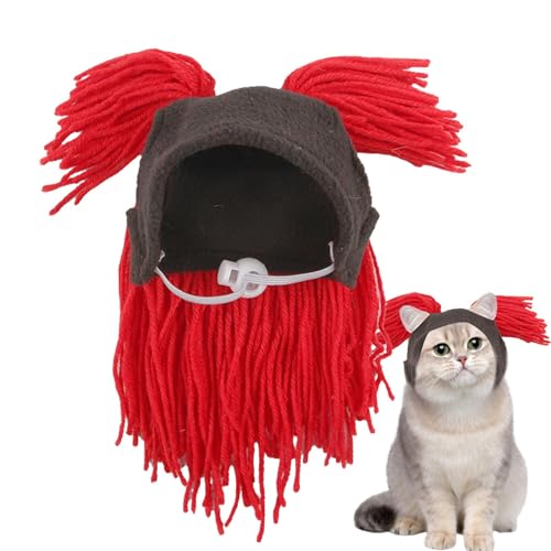 syayw Katzen-Outfits Haustierkleidung, Haustier-Strickmütze - Verstellbare handgefertigte Katzenkopfbedeckung,Lustiges Katzenkostüm für Halloween, Katzengeburtstag, Katzen-Cosplay, Weihnachten, von syayw