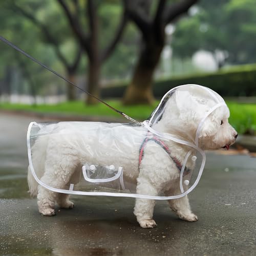 Syiyunran Regenjacken Hund Wasserdicht - White Trim, 1pc, Dog Raincoat für Hunde Mit Einem Gewicht Von 3,5-4,5kg, Regenjacken für Hunde Einfach zu Tragen, Winddicht und Regenfest Regencape von syiyunran
