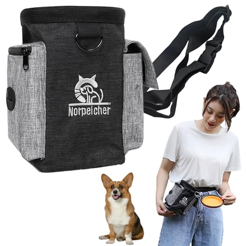 syiyunran Leckerlibeute Leckerlitasche Hunde Hundeleckerli Tasche - Schwarz Grau, 1 Stück, Hund Snack Bag Lebensmittel Tasche, mit TüLle für Haustiere Hundetrain Snackbeutel von syiyunran